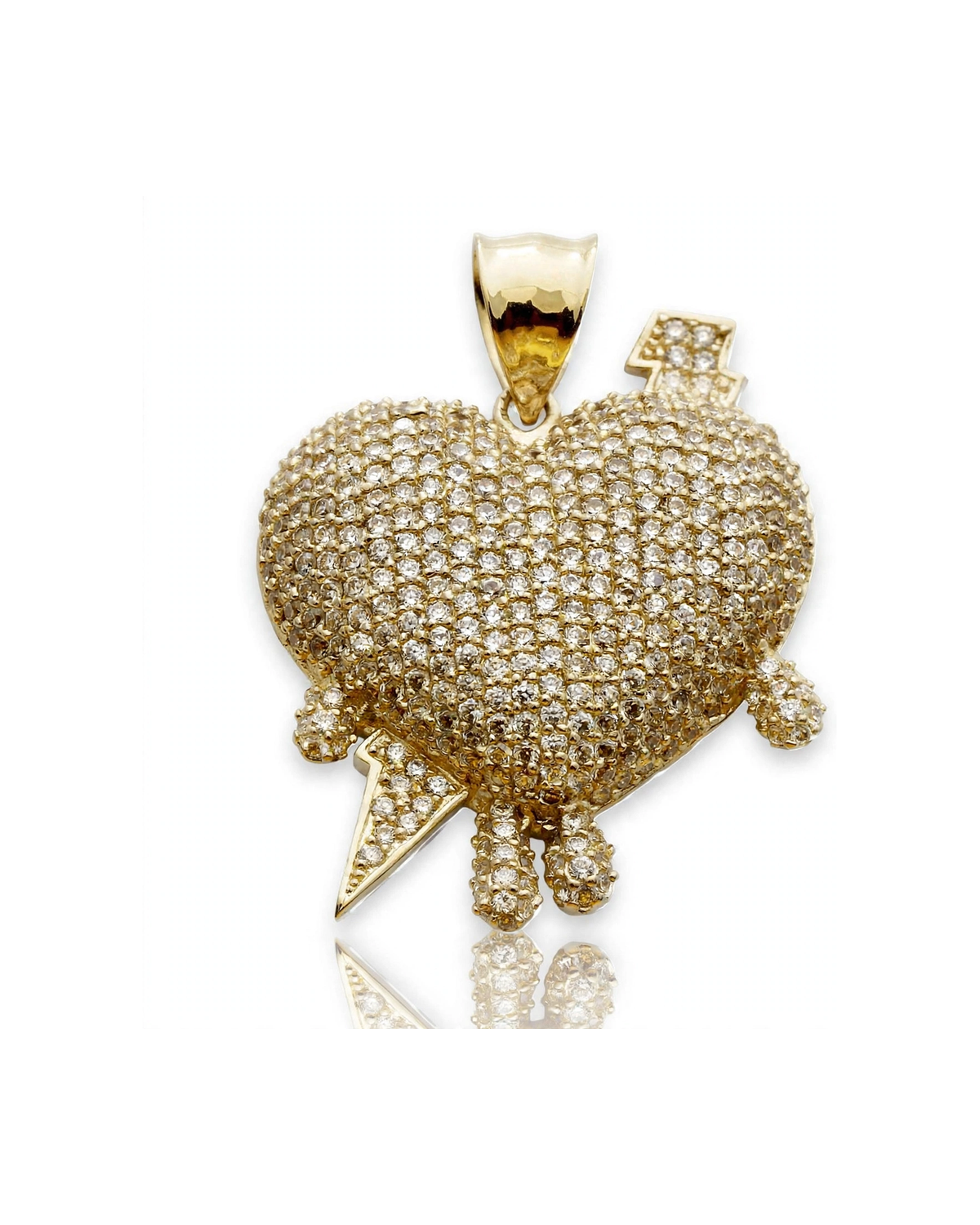 Heart Pendant with Arrow Full CZ Pave - 10K Gold