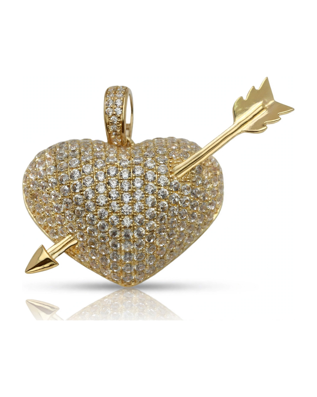 Heart Pendant with Arrow CZ Small - 10K Gold