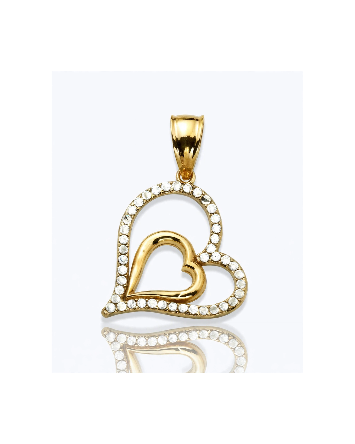 Double Heart Pendant with CZ Frame - 10K Gold