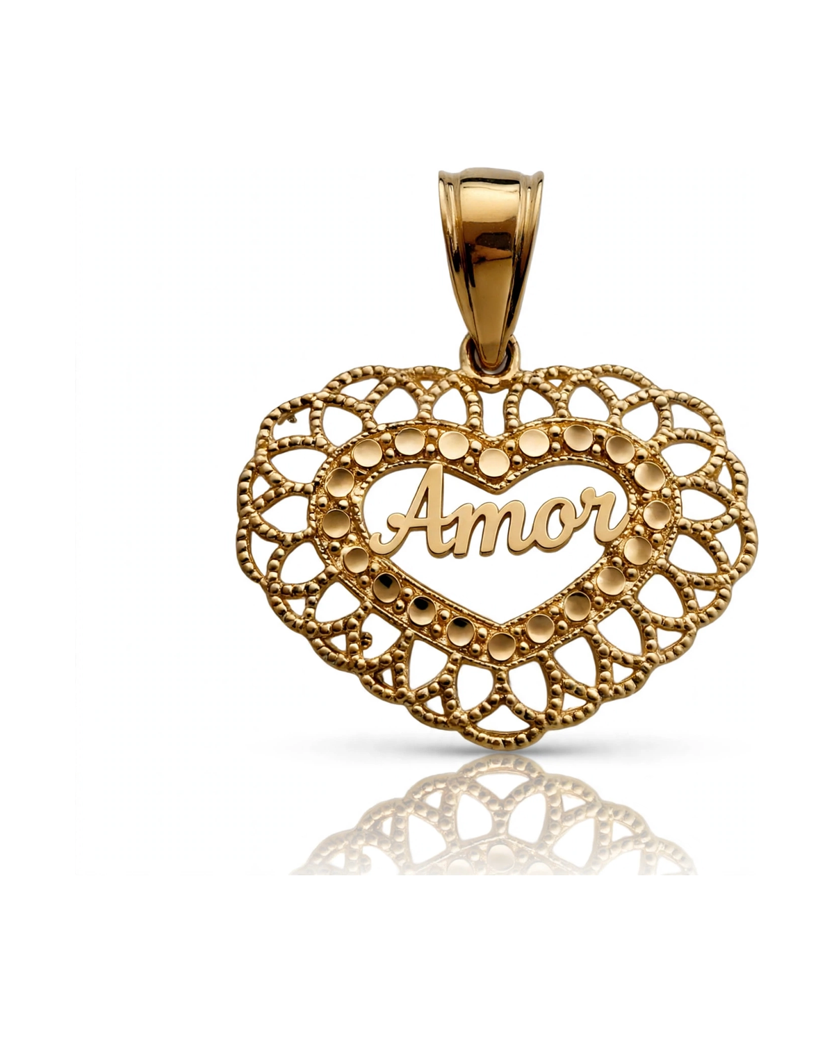 Heart Pendant Filigree with Mom Center - 10K Yellow Gold