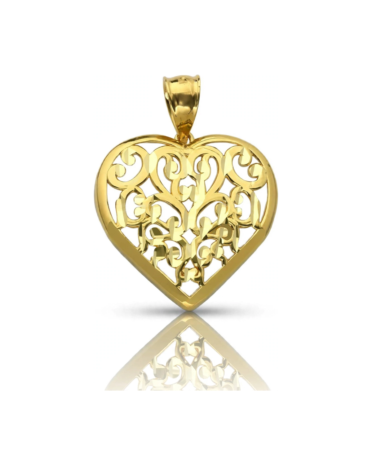 Heart Pendant with Filigree Scroll - 10K Yellow Gold