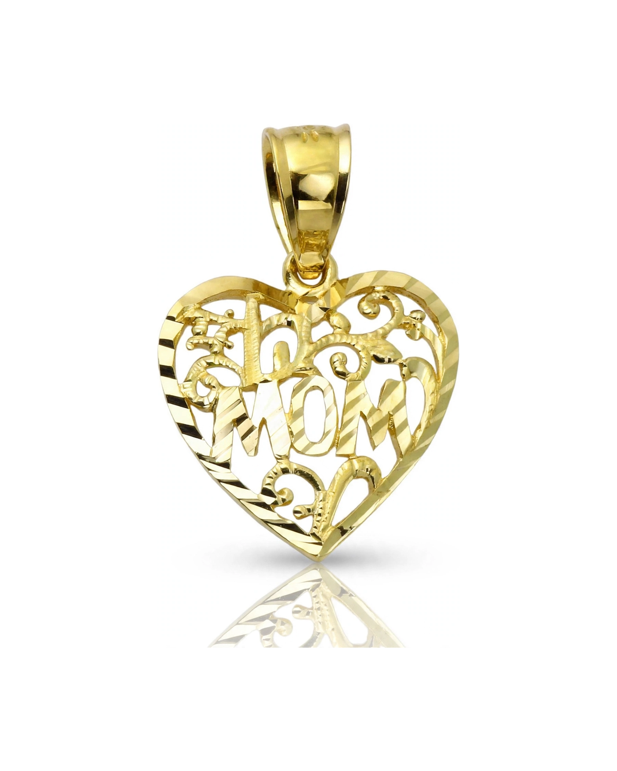 Heart Pendant with MOM Filigree - 10K Yellow Gold