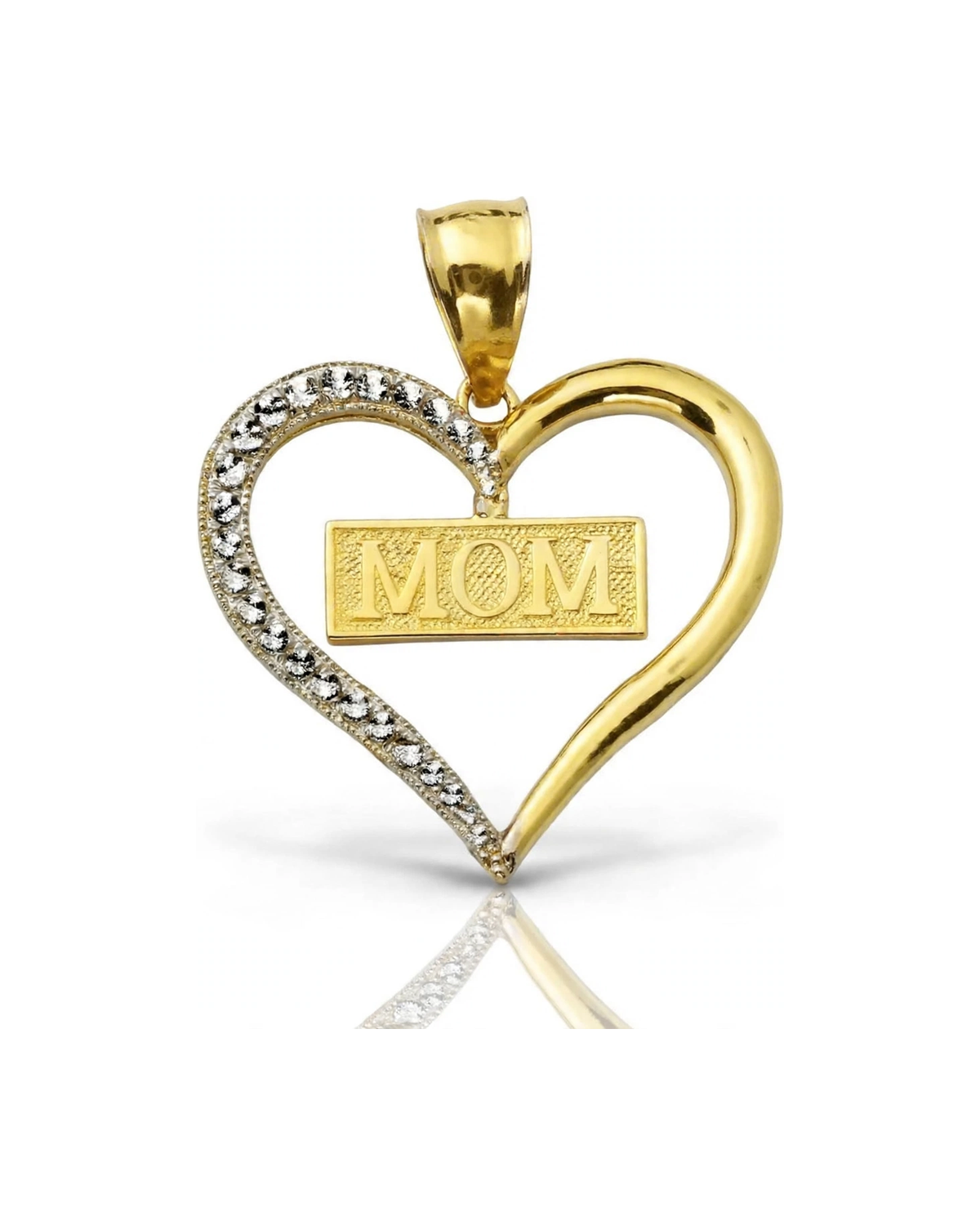 Heart Pendant Open with MOM Plaque and CZ - 10K Gold
