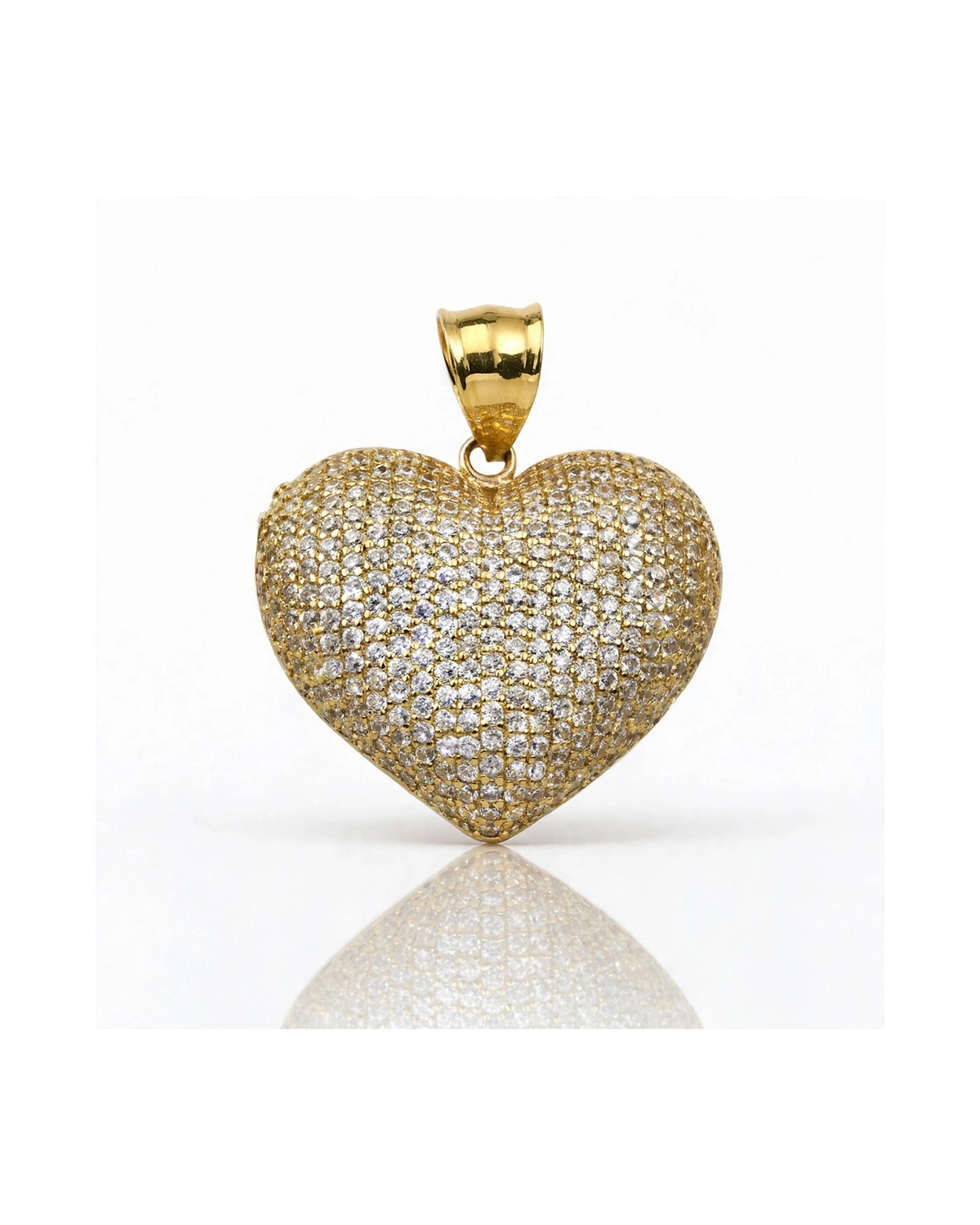 Heart Pendant Puffy with CZ Full - 10K Gold