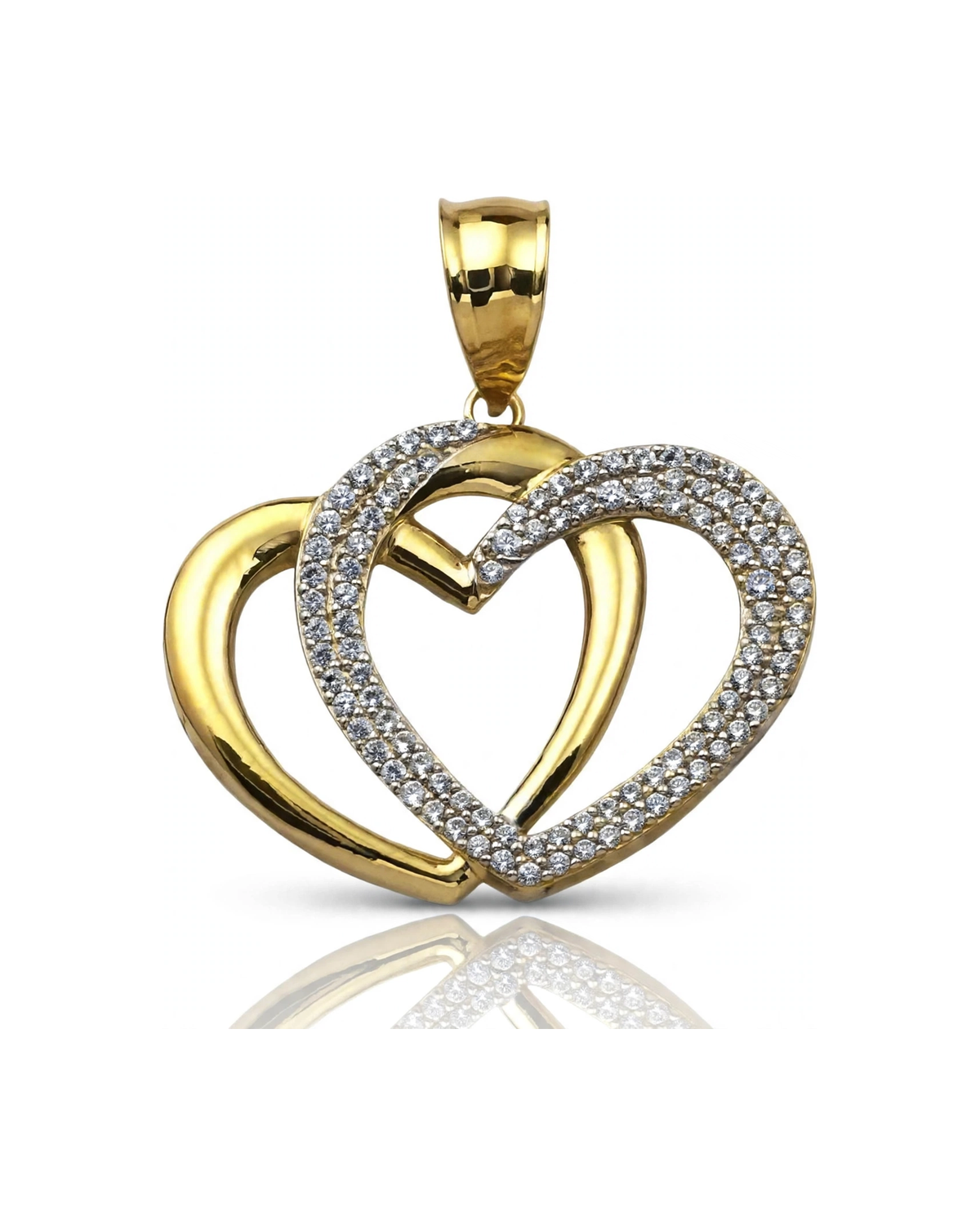 Heart Pendant Interlocked One CZ One Polished - 10K Gold