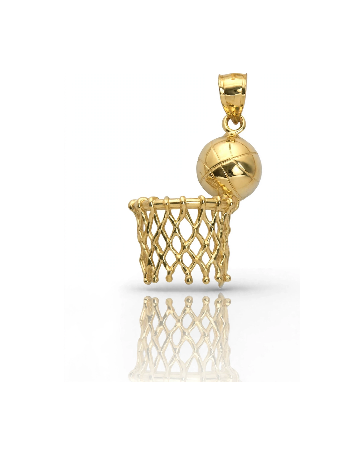 Basketball Hoop Pendant with Ball - 10K Yellow Gold