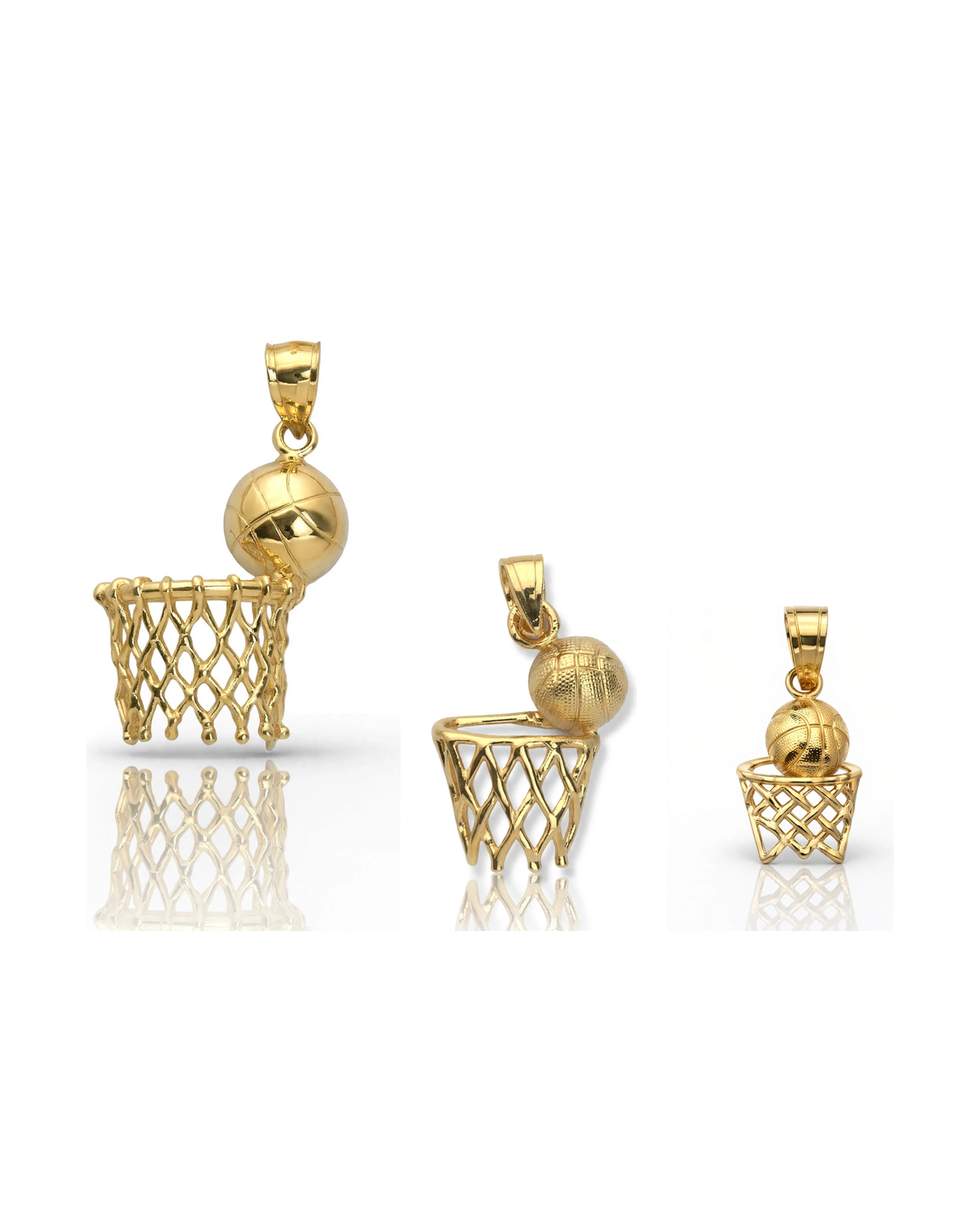 Basketball Hoop Pendant with Ball - 10K Yellow Gold