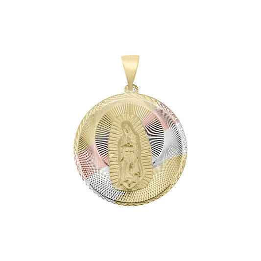 Divine Child & Virgin Mary Two Sided Pendant - 14K Tri Color