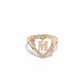 10k Solid Gold Heart with Rose Initial Ring, Personalized Alphabet Letter Ring, Love Valentine Gift Jewelry for Women & Girls