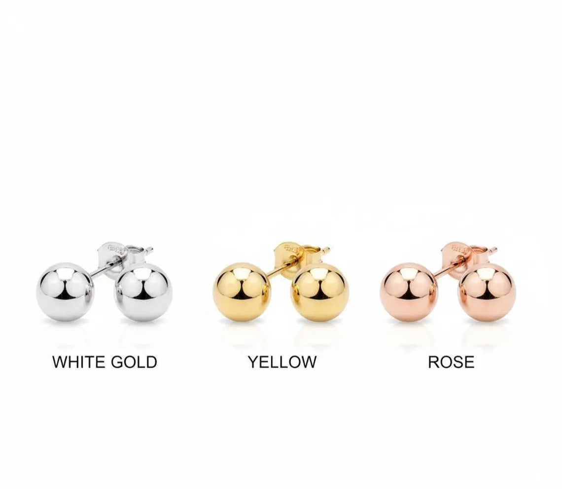 14k Yellow Gold Ball Stud ,White Gold ,Rose Gold Ball Stud Earrings, Minimalist Unisex Style