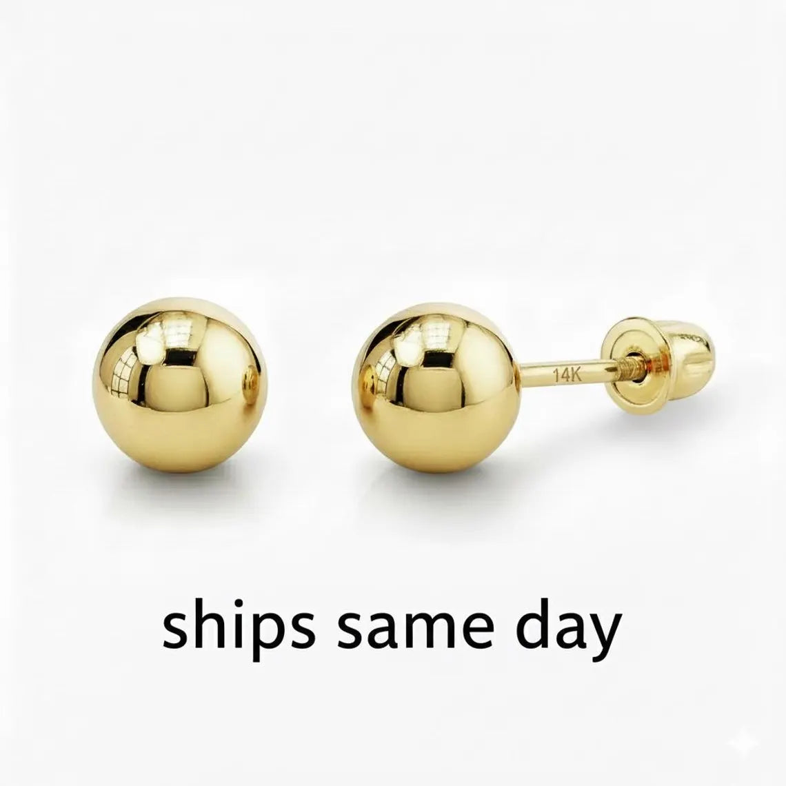 14k Yellow Gold Ball Stud Earrings with Screwbacks 3mm, 4mm, 5mm, 6mm, 7mm, 8mm, Sleeper earrings, Unisex gold earrings