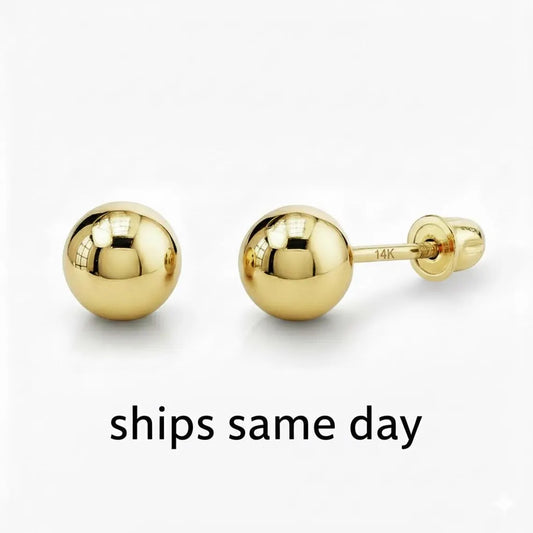 14k Yellow Gold Ball Stud Earrings with Screwbacks 3mm, 4mm, 5mm, 6mm, 7mm, 8mm, Sleeper earrings, Unisex gold earrings