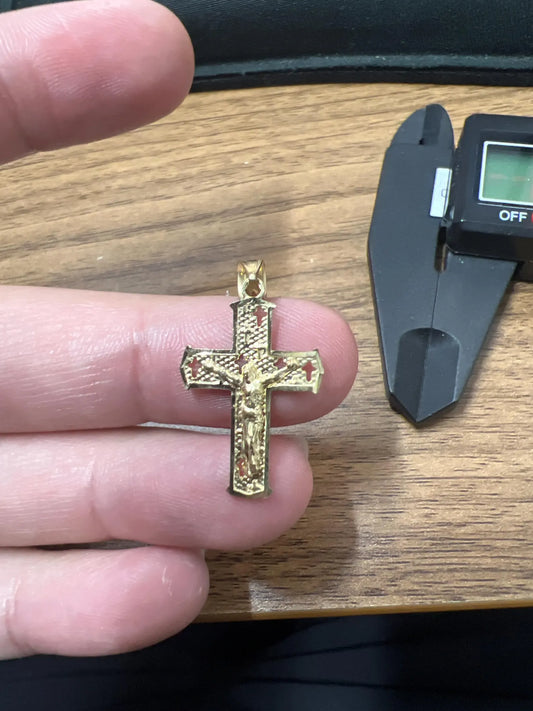 10k Yellow Gold Cross Pendant with Jesus Crucifix – Religious Christian Charm for Men or Women, Solid Gold Faith Jewelry