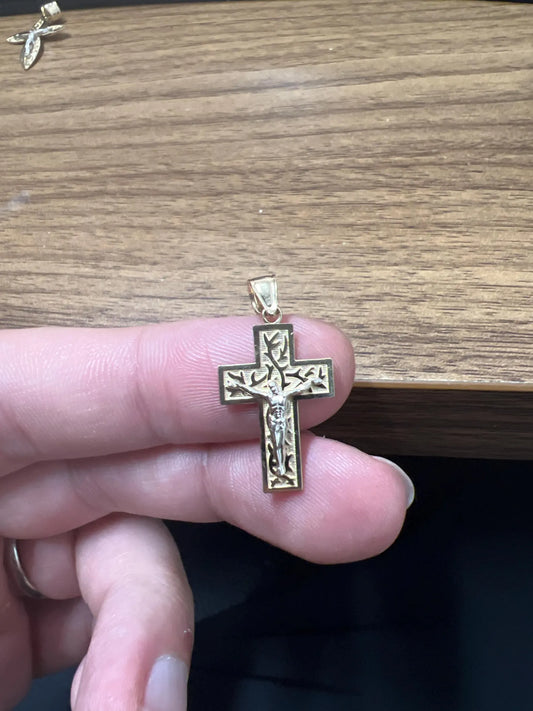10k Yellow Gold Cross Pendant with Jesus Crucifix – Religious Christian Charm for Men or Women, Solid Gold Faith Jewelry