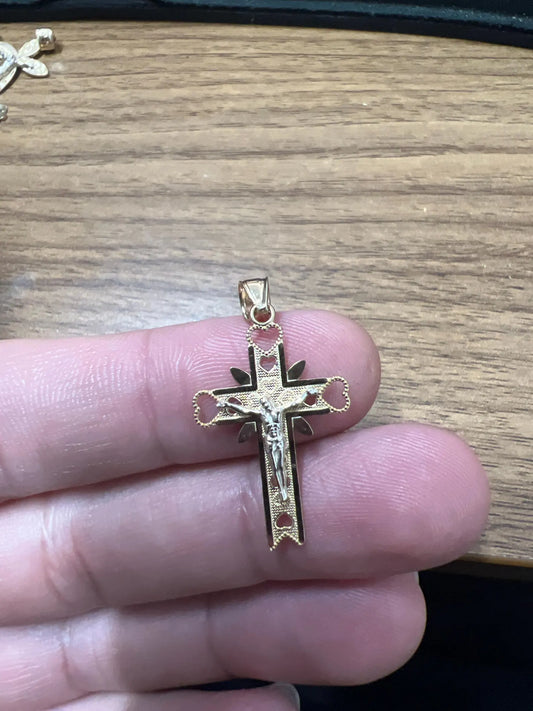 10k Yellow Gold Cross Pendant with Jesus Crucifix – Religious Christian Charm for Men or Women, Solid Gold Faith Jewelry
