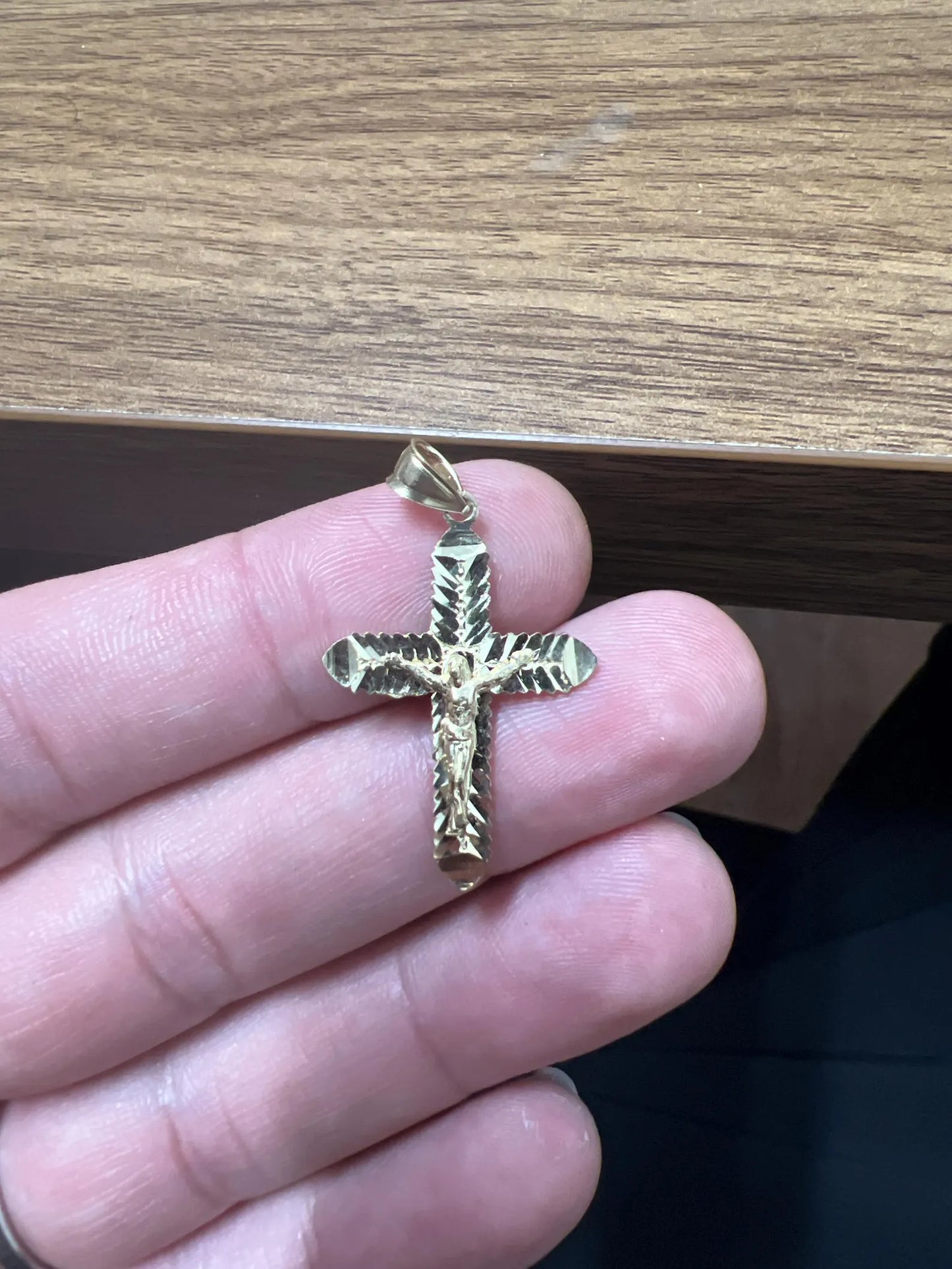 10k Yellow Gold Cross Pendant with Jesus Crucifix – Religious Christian Charm for Men or Women, Solid Gold Faith Jewelry