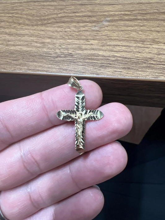 10k Yellow Gold Cross Pendant with Jesus Crucifix – Religious Christian Charm for Men or Women, Solid Gold Faith Jewelry