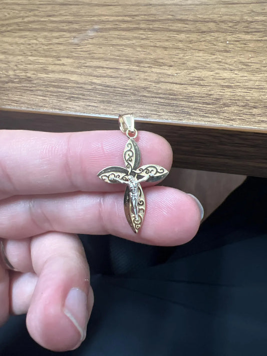 10k Yellow Gold Cross Pendant with Jesus Crucifix – Religious Christian Charm for Men or Women, Solid Gold Faith Jewelry