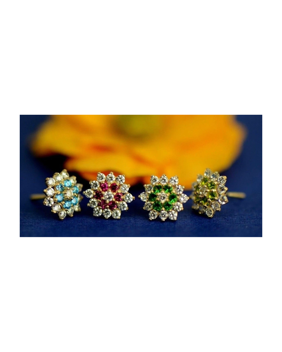 14K Yellow Gold Flower CZ Stud Earrings with Screw Back