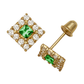 14K Yellow and White Gold CZ Birthstone Stud Earrings with Screw Back