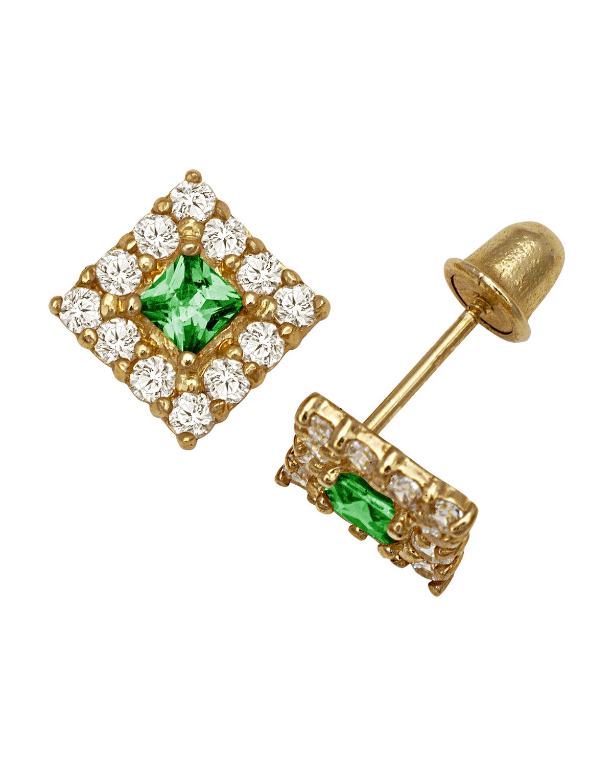 14K Yellow and White Gold CZ Birthstone Stud Earrings with Screw Back