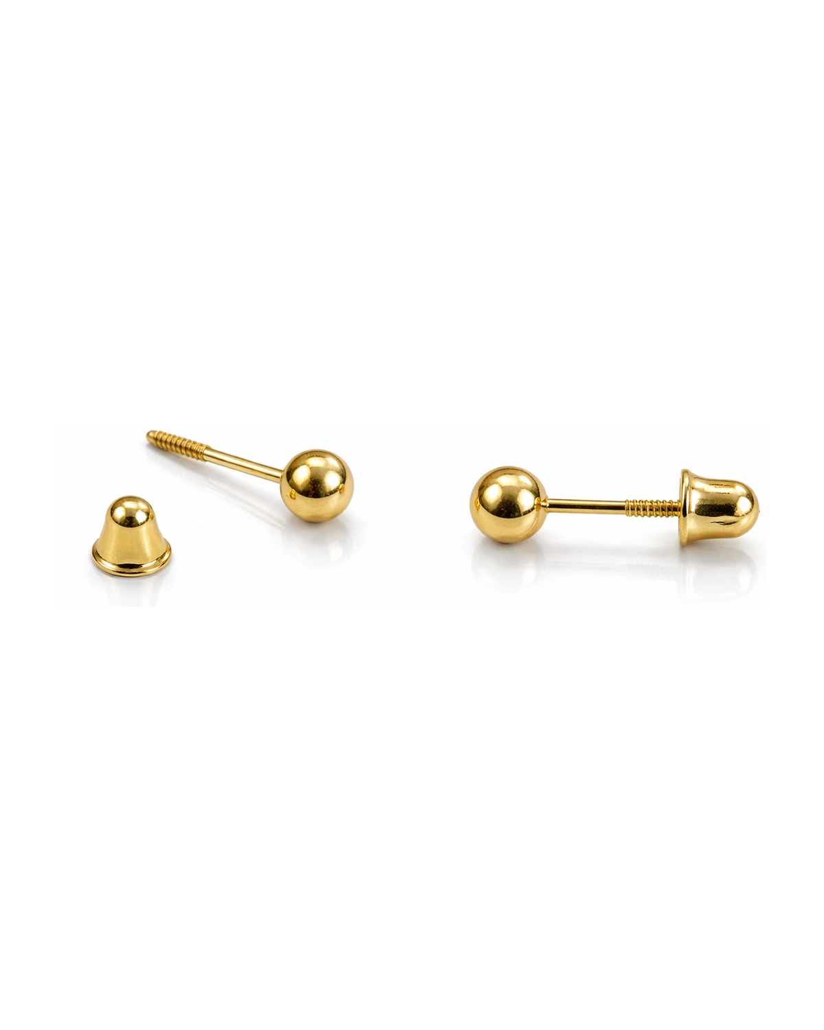 14K Yellow Gold Ball Stud Earrings with Screw Back - 4mm and 7mm