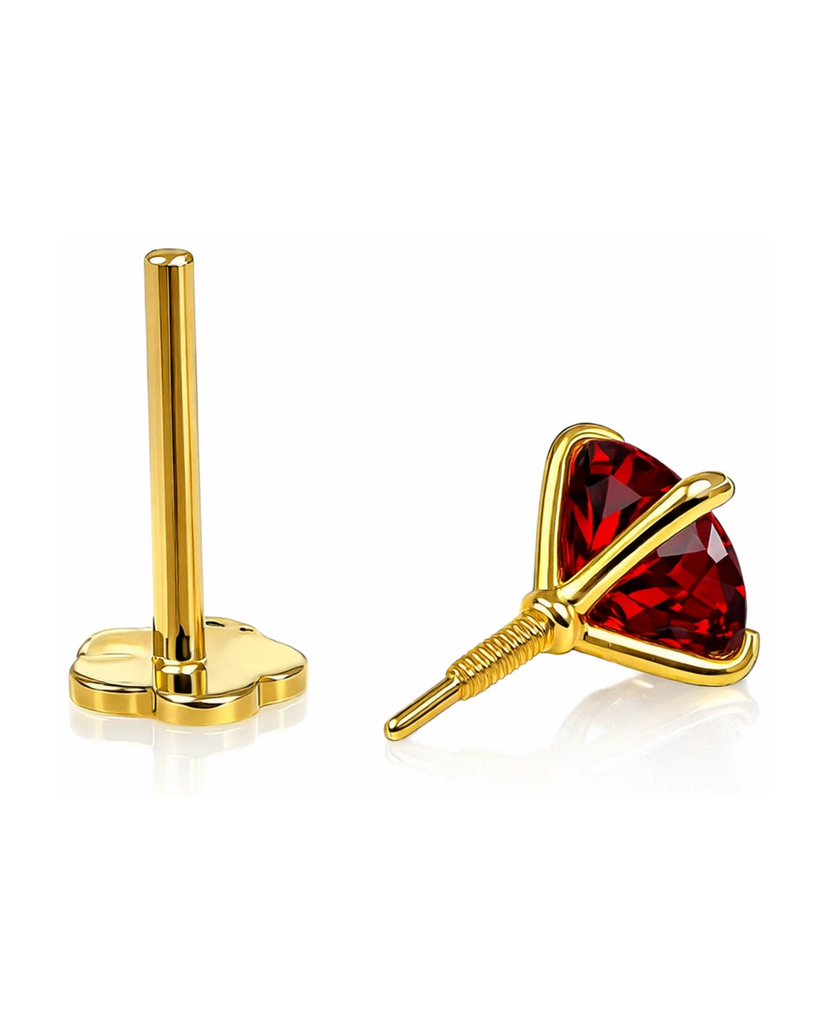 14K Yellow Gold CZ Birthstone Cartilage Barbell Earring with Screw Back - 2mm to 4mm
