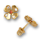 14K Yellow and White Gold Flower Stud Earrings with Screw Back