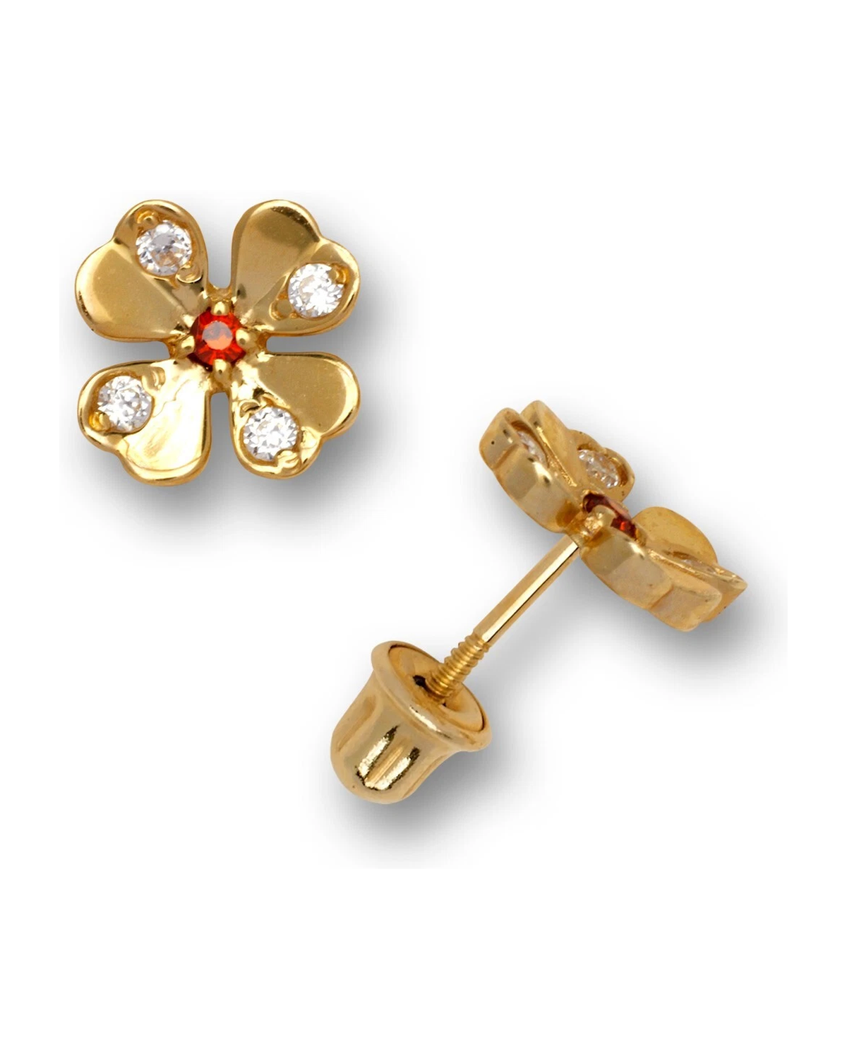 14K Yellow and White Gold Flower Stud Earrings with Screw Back