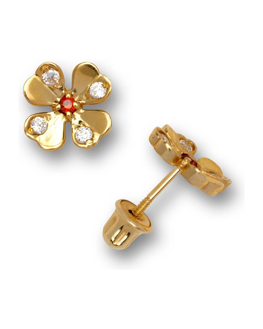 14K Yellow and White Gold Flower Stud Earrings with Screw Back
