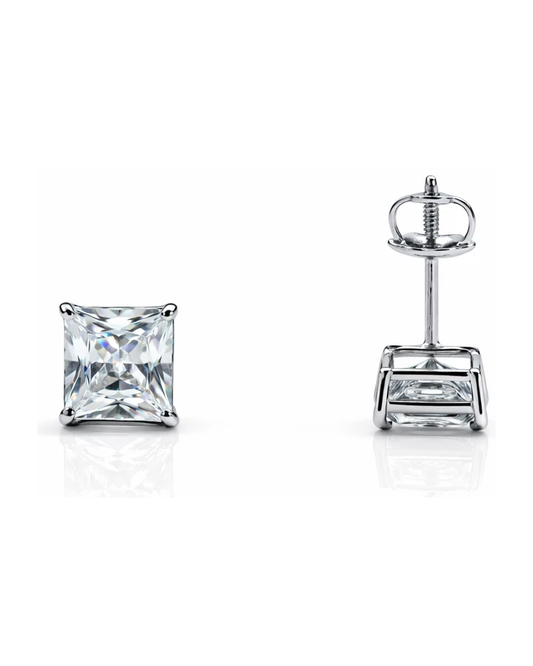 14K White Gold Square CZ Stud Earrings with Screw Back - 3x3mm to 10x10mm