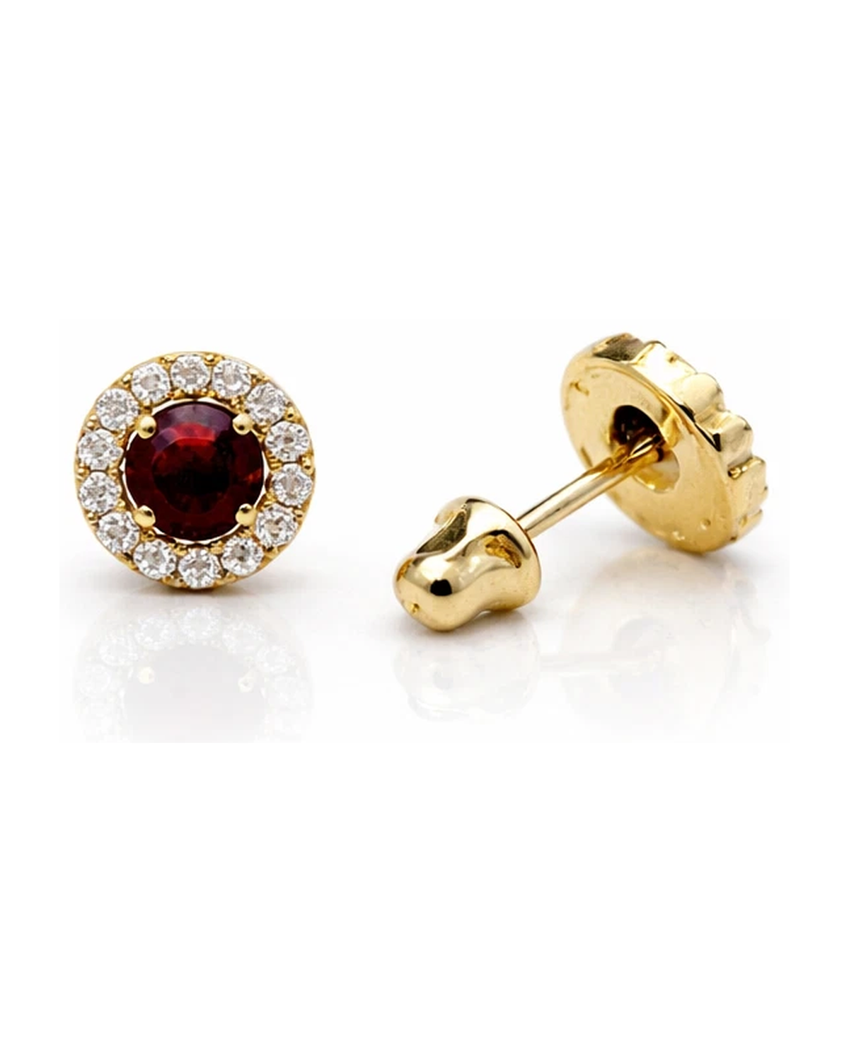 14K Yellow Gold Halo CZ Birthstone Stud Earrings with Screw Back
