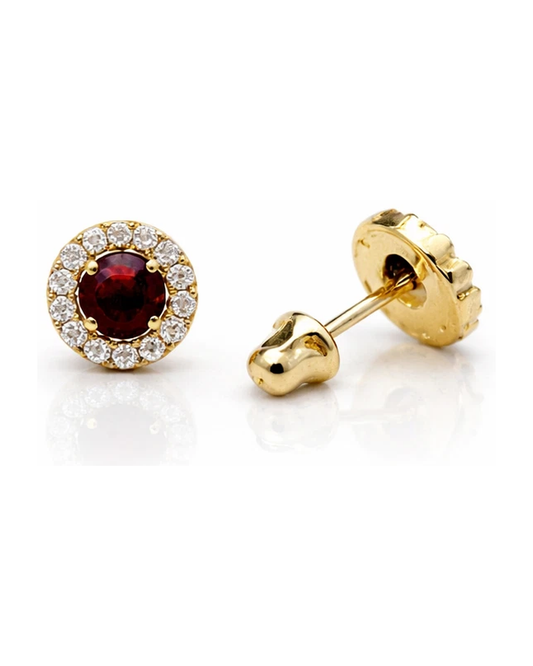 14K Yellow Gold Halo CZ Birthstone Stud Earrings with Screw Back