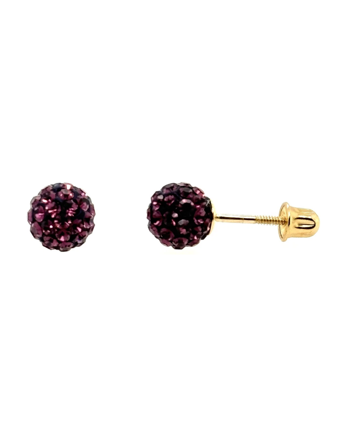 14K Yellow Gold Round Crystal Ball Stud Earrings with Screw Back - 10mm