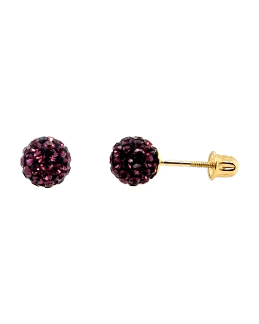 14K Yellow Gold Round Crystal Ball Stud Earrings with Screw Back - 10mm