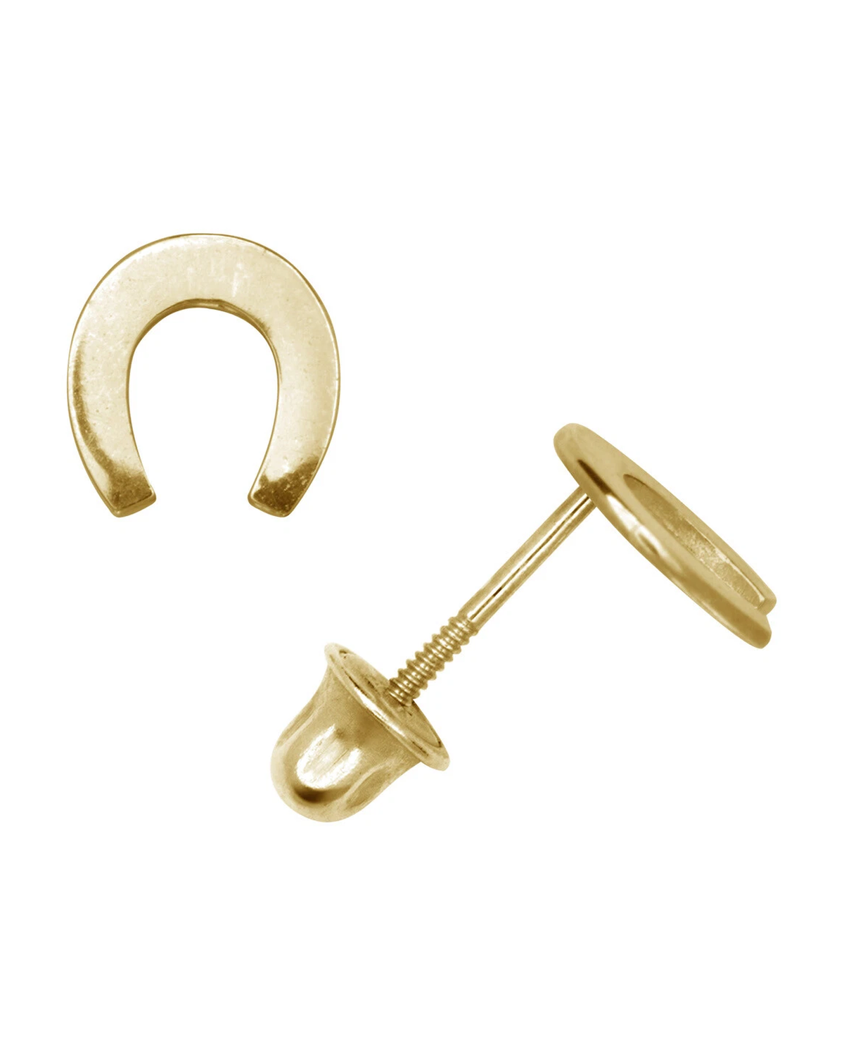 14K Yellow and White Gold Horseshoe Stud Earrings with Screw Back