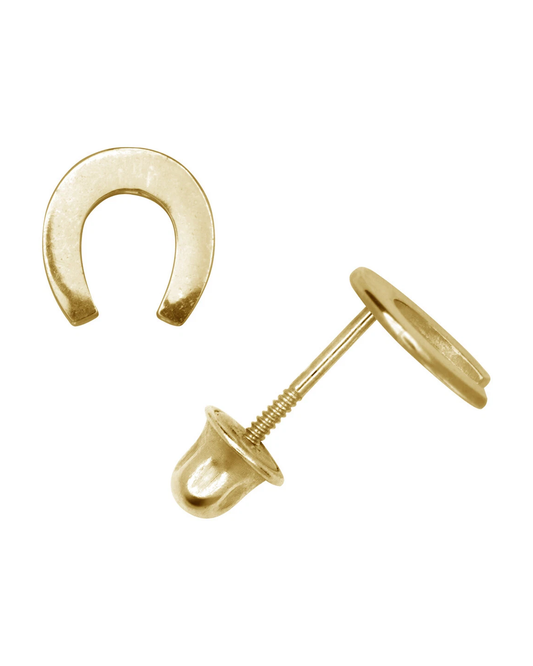 14K Yellow and White Gold Horseshoe Stud Earrings with Screw Back