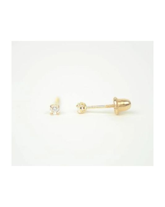 14K Yellow Gold Round CZ Stud Earrings with Screw Back - 2.0mm to 7.0mm