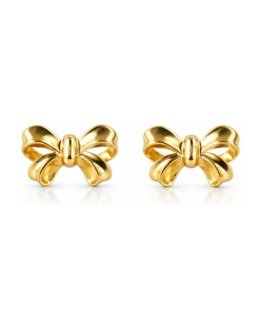 14K Yellow and White Gold Bow Tie Stud Earrings with Screw Back