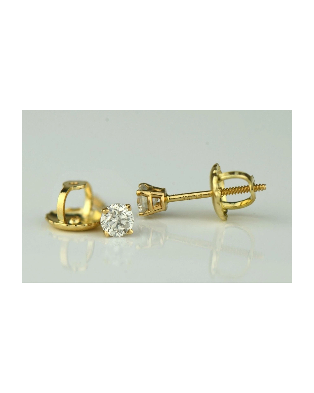 14K Yellow Gold Round Diamond Stud Earrings with Screw Back - 0.20 CT TW
