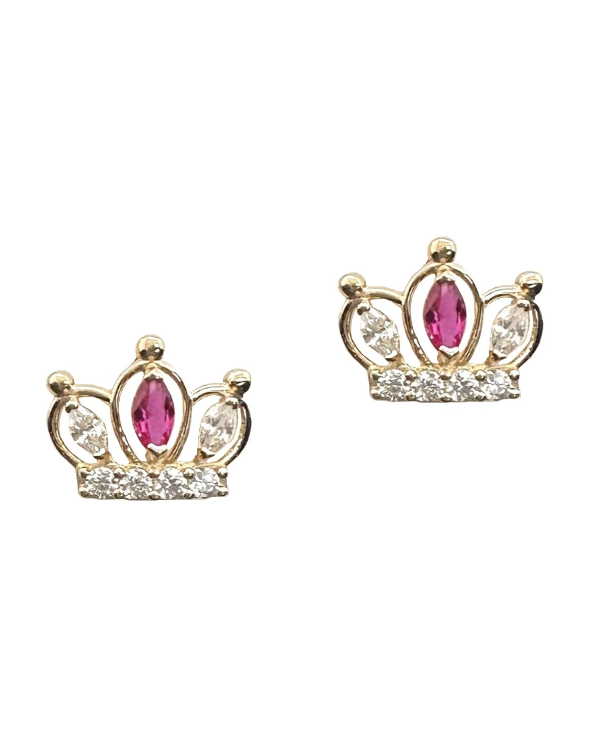 14K Yellow Gold Crown CZ Stud Earrings with Screw Back