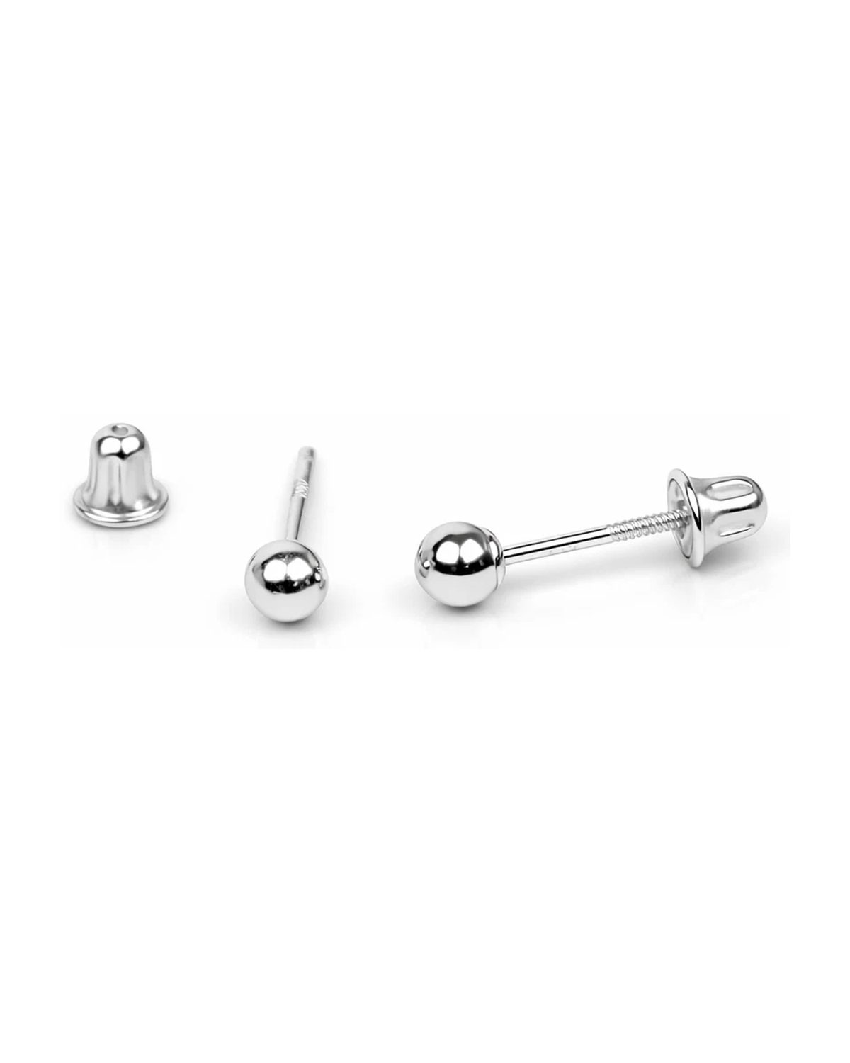 14K White Gold Ball Stud Earrings with Screw Back - 3mm to 8mm