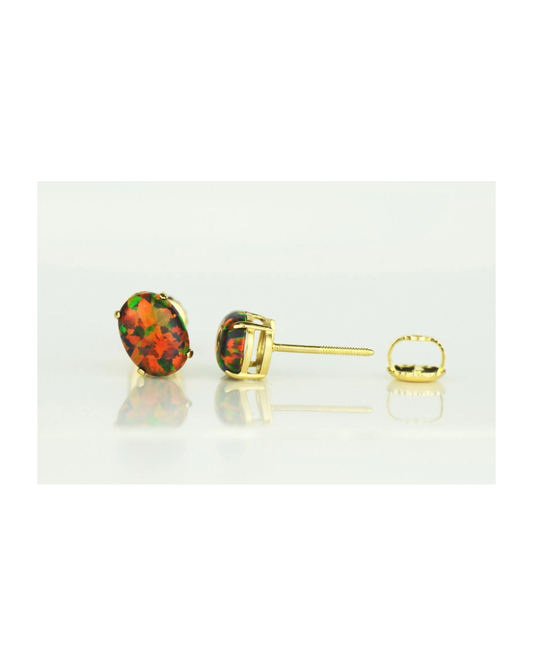 14K Yellow and White Gold Oval Opal Stud Earrings with Screw Back