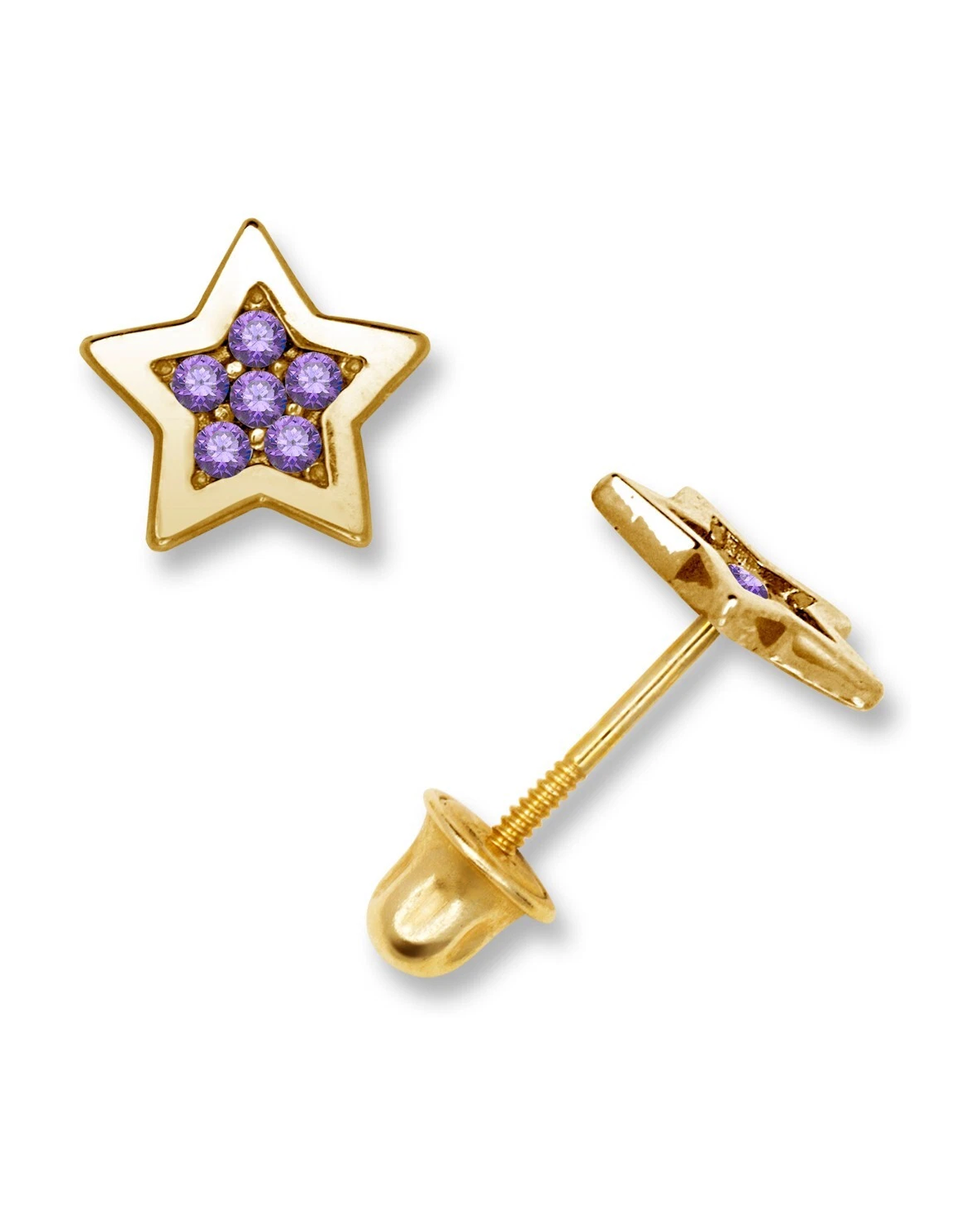 14K Yellow Gold Star CZ Stud Earrings with Screw Back