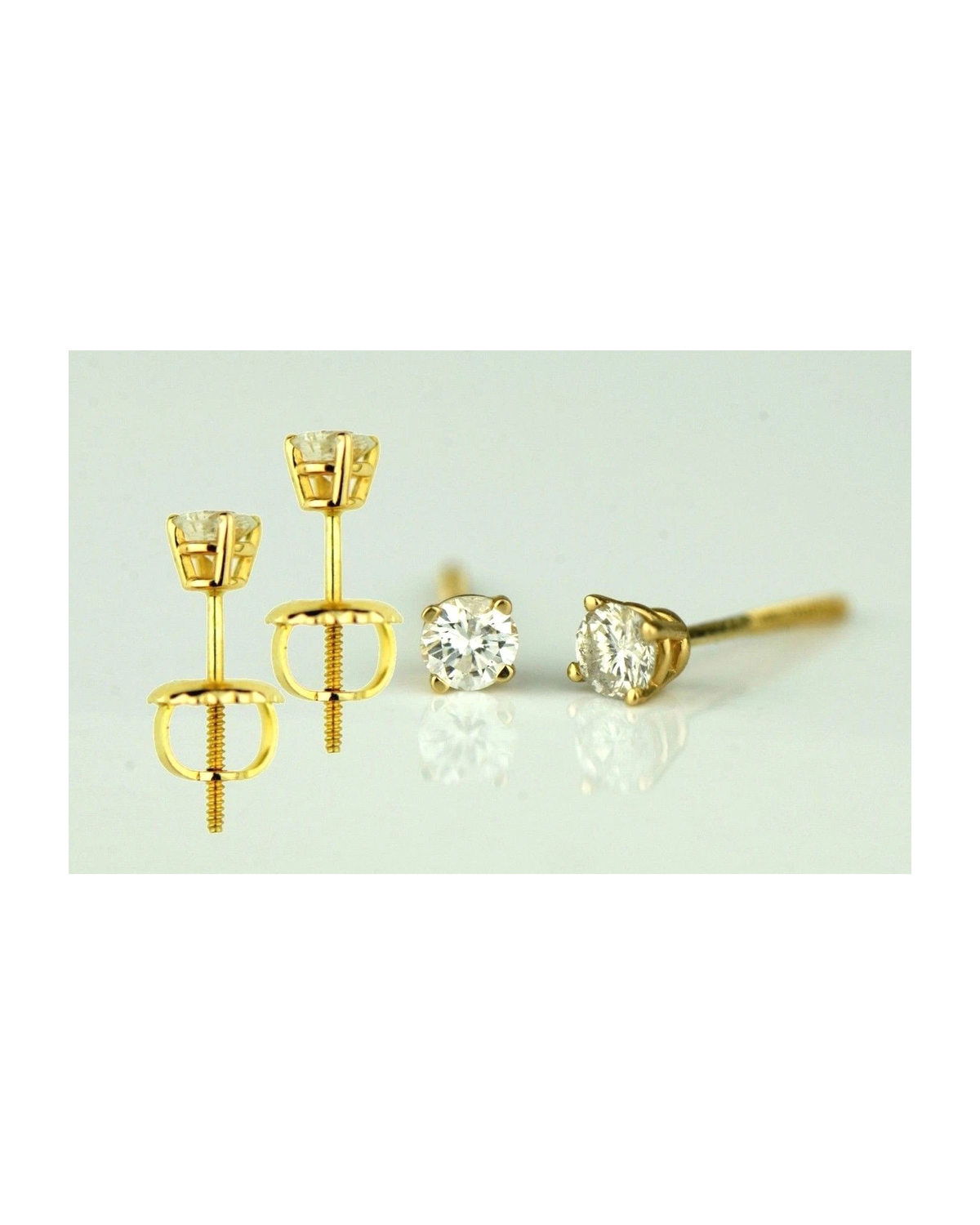 14K Yellow Gold Round Diamond Stud Earrings with Screw Back - 0.22 CT TW