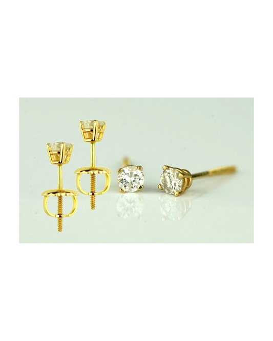 14K Yellow Gold Round Diamond Stud Earrings with Screw Back - 0.22 CT TW