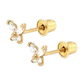 14K Yellow and White Gold Tiny Butterfly CZ Stud Earrings with Screw Back