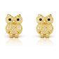 14K Yellow and White Gold Owl CZ Stud Earrings with Screw Back