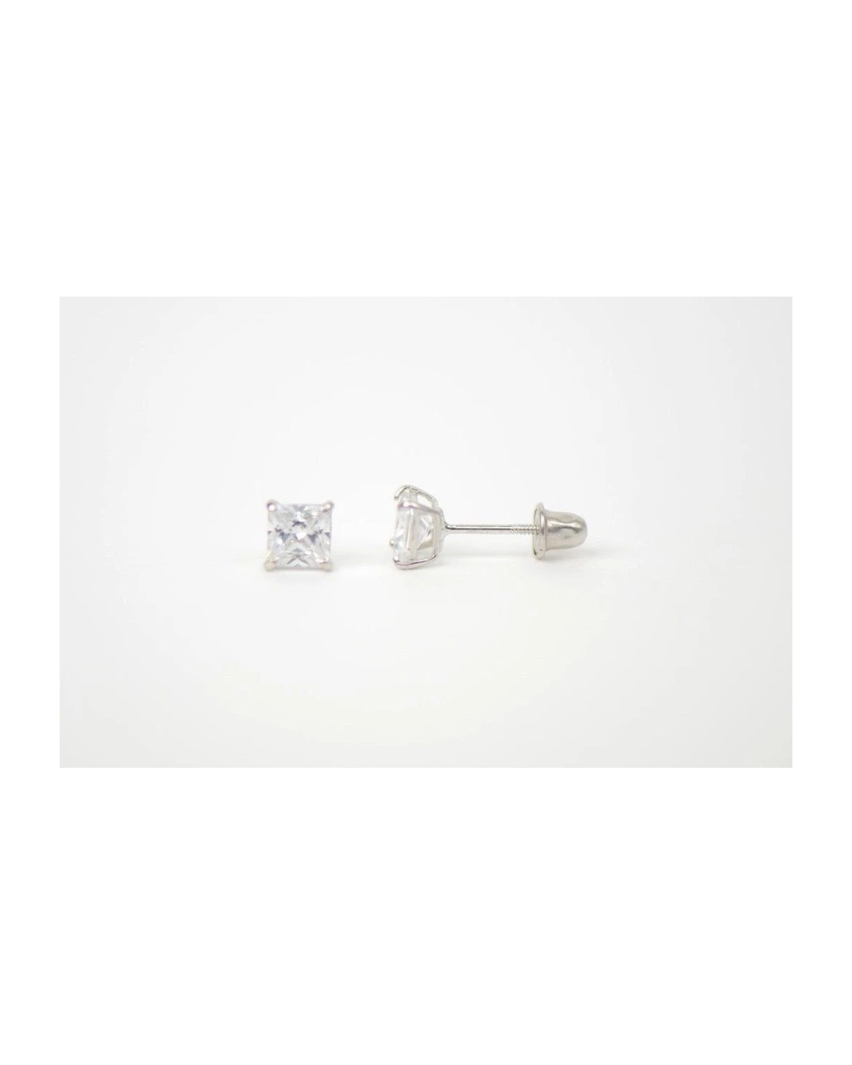 14K White Gold Square Princess Cut CZ Stud Earrings with Screw Back - 3mm to 7mm