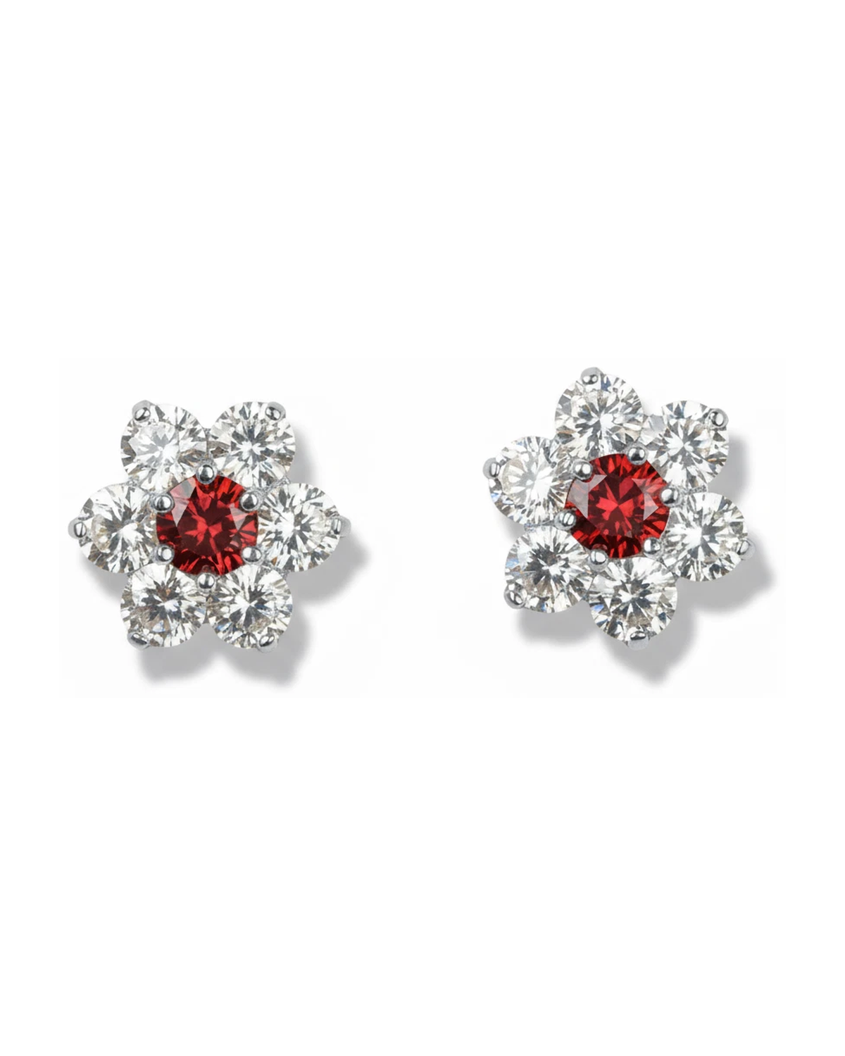 14K White Gold Flower CZ Stud Earrings with Screw Back